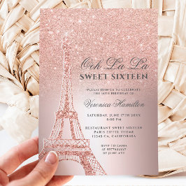 Convites Torre Eiffel rosa dourado metal doce 16