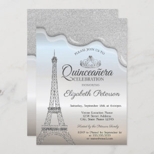 Convites Torre Eiffel,Silver Drives Quinceañera