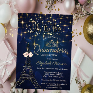 Convites Torre Eiffel, Tiara de Laço, Estrelas Quinceañera