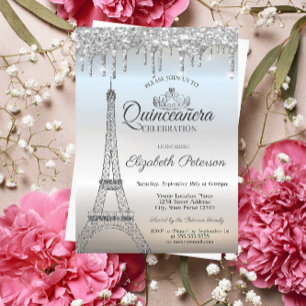 Convites Torre Eiffel,Tiara,Pingentes de Prata Quinceañera