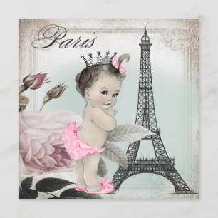 Convites Torre Rosa Vintage Paris Chamada para Chá de Bebê