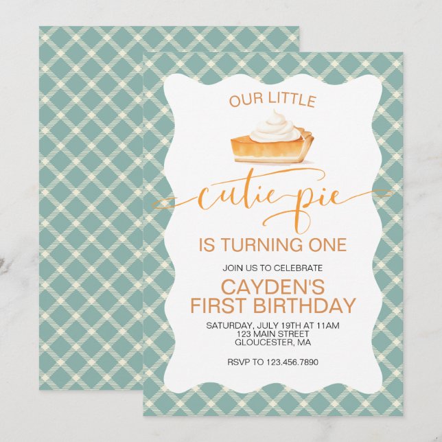 Convites Torta de abóbora Cutie Pie Outono xadrez Primeiro  (Frente/Verso)
