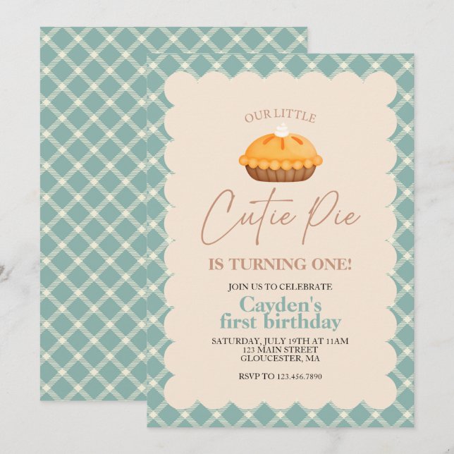 Convites Torta de abóbora Cutie Pie Outono xadrez Primeiro  (Frente/Verso)