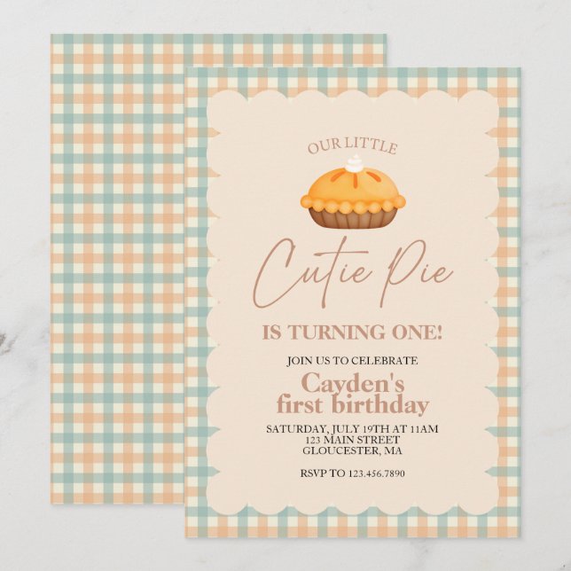 Convites Torta de abóbora Cutie Pie Outono xadrez Primeiro  (Frente/Verso)