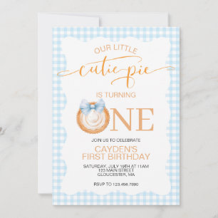 Convites Torta de abóbora Cutie Pie xadrez azul Aniversário