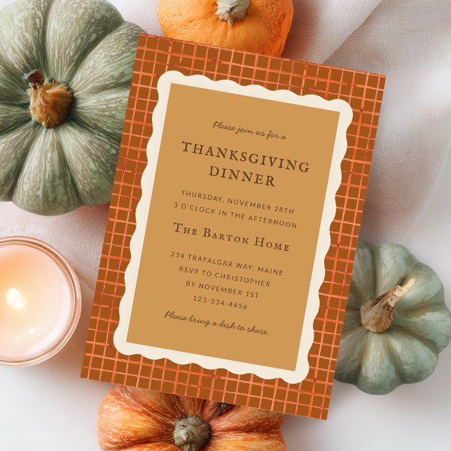Convites Torta de Abóbora em Aquarela Jantar de Ação de Gra (Watercolor Pumpkin Pie Thanksgiving Dinner Party Invitation)