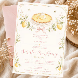 Convites Torta De Limão Rosa Doce Floral Verde Cítrico Cre