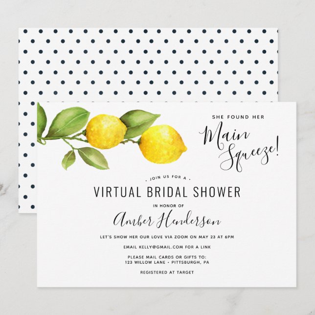 Convites Torta de Limões Virtuais Main Squeeze (Frente/Verso)