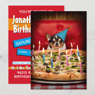 Convites Torta de Pizza de Aniversário de Chihuahua