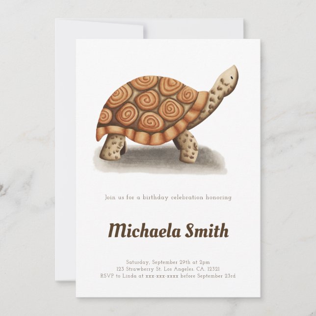 Convites Tortoise Minimalist Personalized Birthday (Frente)
