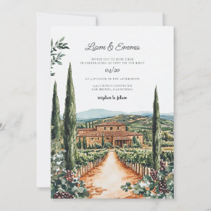 Convites Toscana Itália Villa Watercolor Casamento