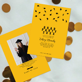 Convites Tosse de Boina de Formatura Dourado e Preto Festa 