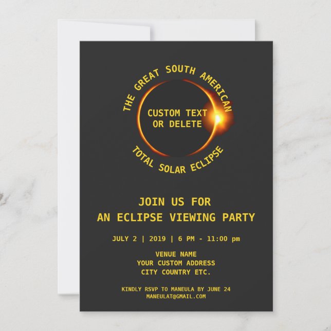Convites Total Solar Eclipse Party 7.2.2019 América do Sul (Frente)