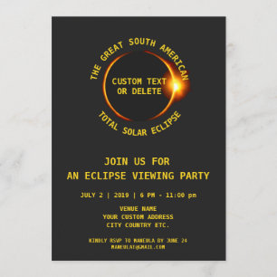 Convites Total Solar Eclipse Party 7.2.2019 América do Sul