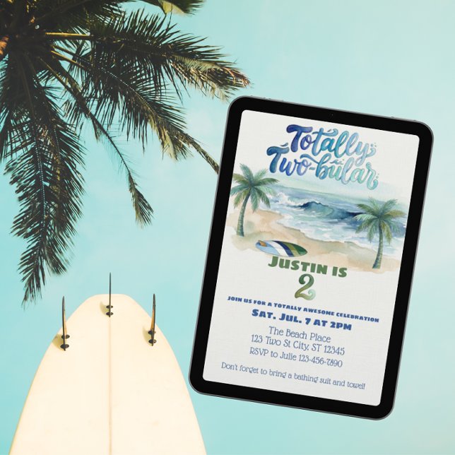 Convites Totally Two-buillar, Surf 2nd Birthday (Criador carregado)