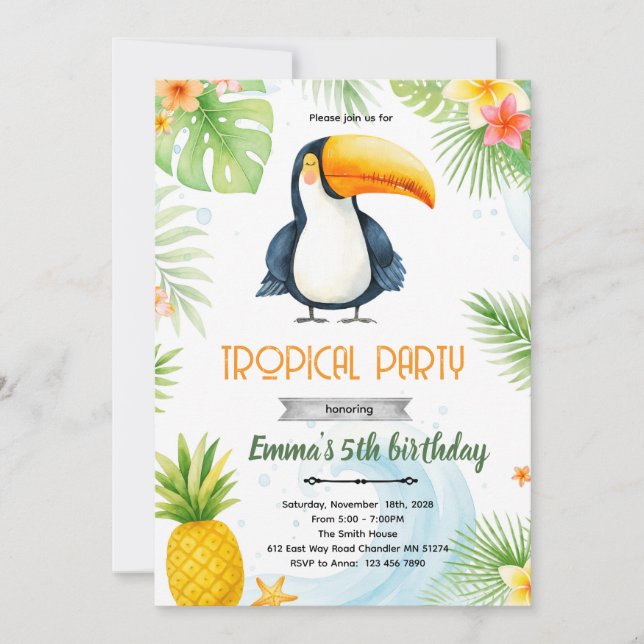 Convites Toucan Birthday Party Invitation (Frente)