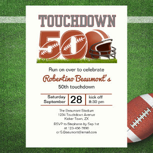 Convites Touchdown Fifty Aniversário de 50 anos engraçado d