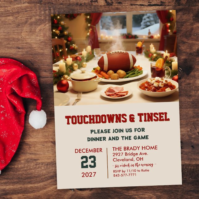 Convites Touchdowns and Tinsel Dinner Invitation (Criador carregado)