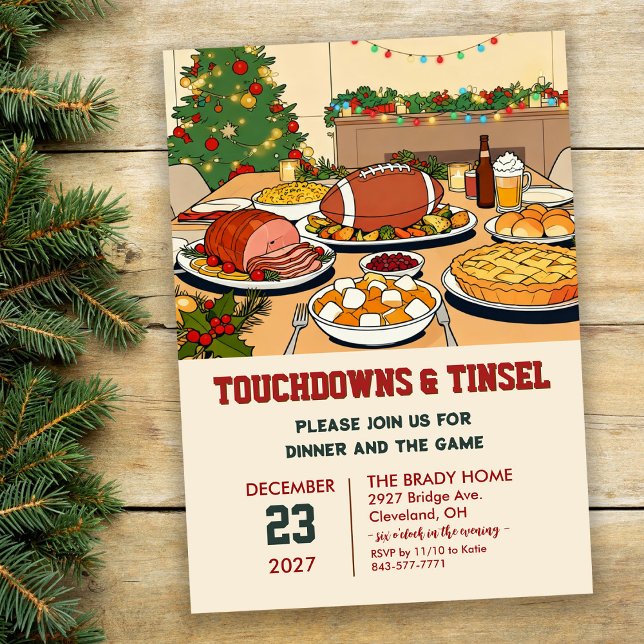 Convites Touchdowns and Tinsel Dinner Invitation (Criador carregado)