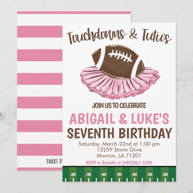 Convites Touchdown's and Tutu's Birthday (Frente/Verso)