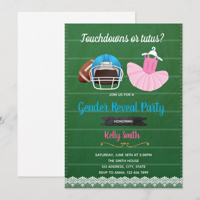 Convites touchdowns ou tutus (Frente/Verso)