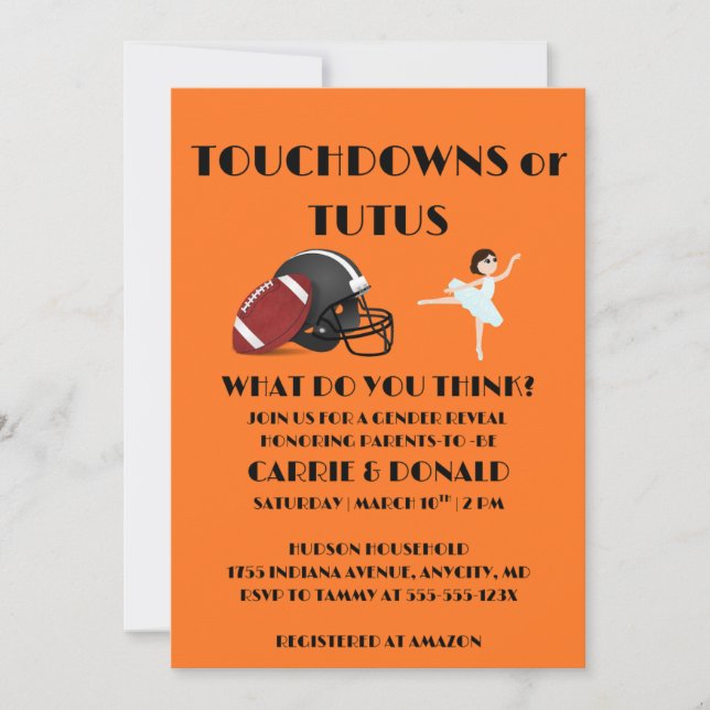 Convites Touchdowns ou Tutus Festa de Revelação de Gênero (Frente)