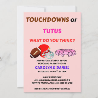 Convites Touchdowns ou Tutus Festa de Revelação de Gênero