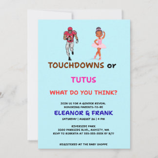 Convites Touchdowns ou Tutus Festa de Revelação de Gênero