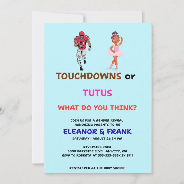 Convites Touchdowns ou Tutus Festa de Revelação de Gênero (Frente)
