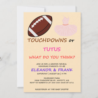 Convites Touchdowns ou Tutus Festa de Revelação de Gênero