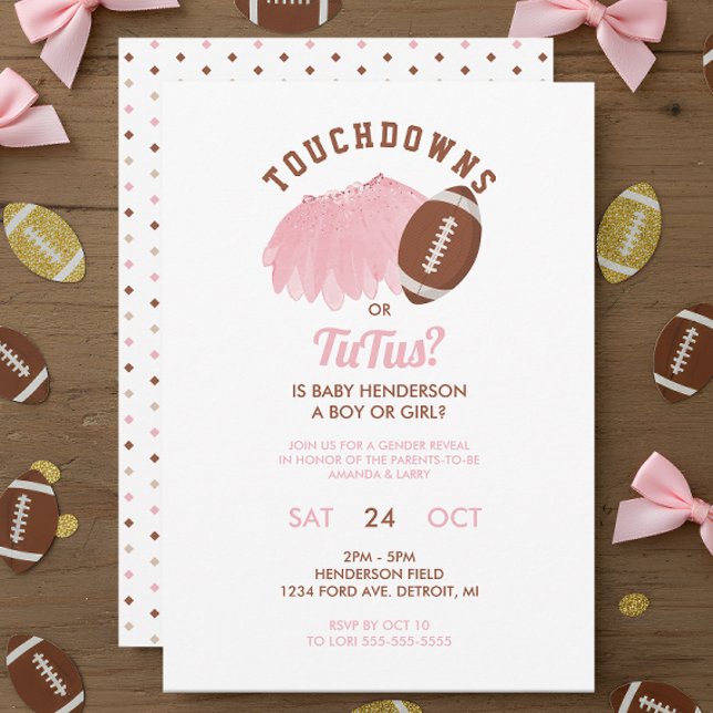 Convites Touchdowns ou Tutus Futebol Revelação de Gênero (Touchdowns or Tutus Gender Reveal Invitation)