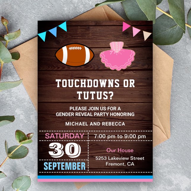 Convites Touchdowns ou Tutus Gender Revement Party (Criador carregado)