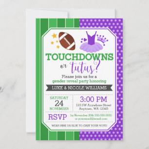 Convites Touchdowns ou Tutus Purple Gender Revement Party