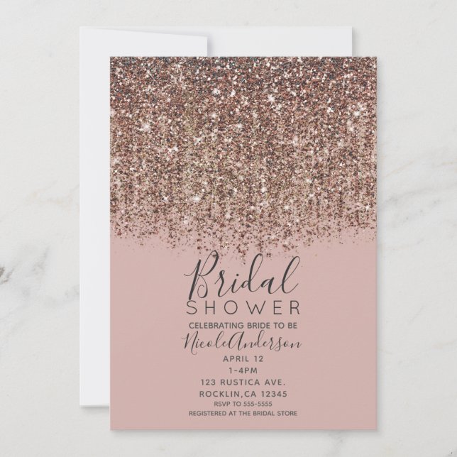Convites Toupe Bege Rosa Bronze Dourado Brilho Chá de Bebê  (Frente)