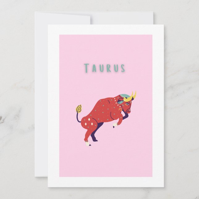 Convites Touro Rosa, zodíaco, impressão de signo estelar (Frente)