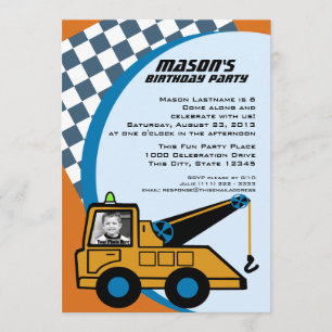Convites Tow Truck Birthday com Foto