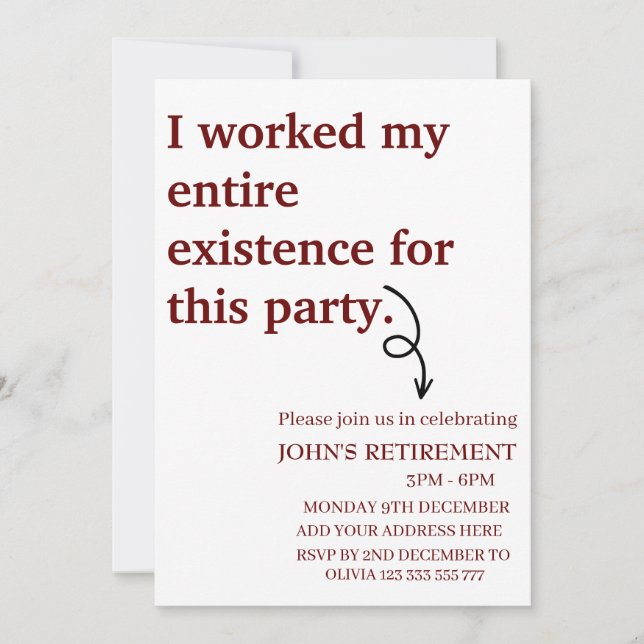 Convites Trabalhei toda a minha existência para esta reform (Frente)