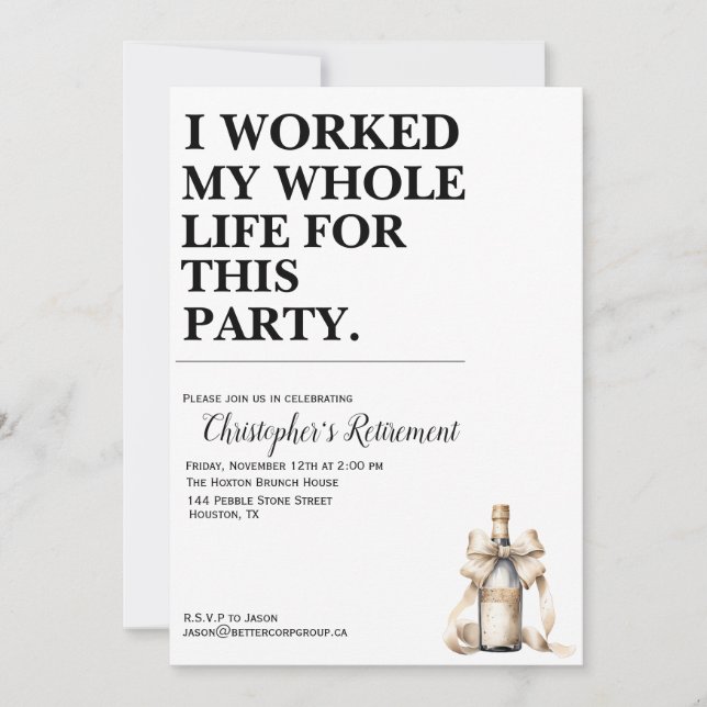 Convites Trabalhei Toda A Minha Vida Para Esta Festa (Frente)