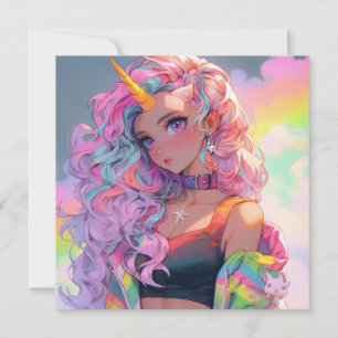 Convites Trabalho de arte da Rainbow Unicorn Anime Girl