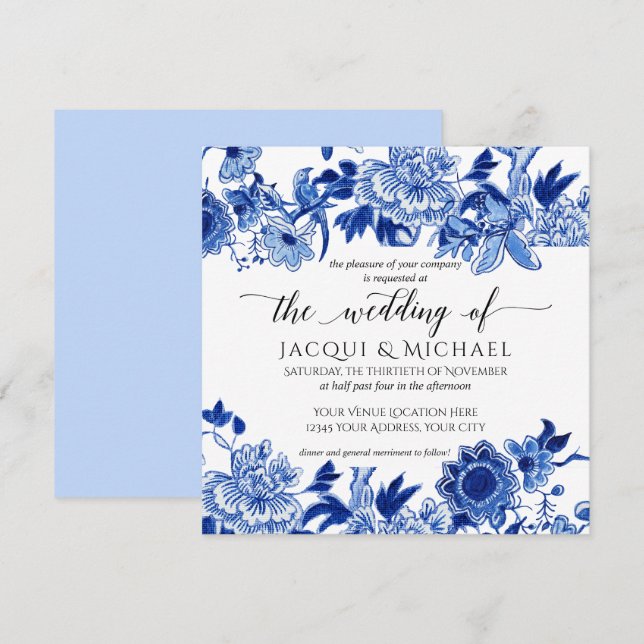 Convites Trabalho de arte de Casamento Floral Azul-Claro de (Frente/Verso)