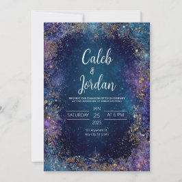 Convites Trabalho de Rolo Dourado Noite Estelar Celestial C