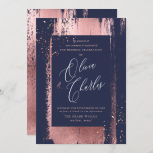 Convites Traço Brilhante, Rosa Metálico Falso - Dourado Pin