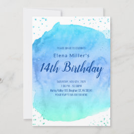 Convites Traço de aquarela com rubor azul brilho dourado