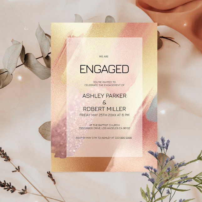 Convites Traços de pincel de Rosa e Cinza de luxo (Criador carregado)