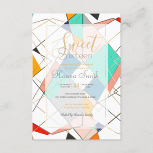 Convites Traços Geométricos Dourados com Abstrato Coloração