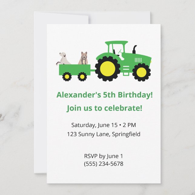 Convites Tractor Birthday Invitation • Editable Invite (Frente)