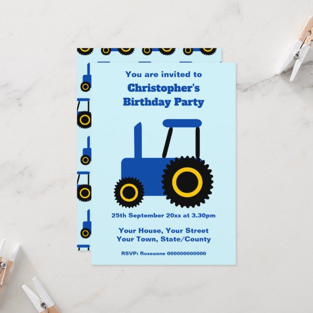 Convites Tractor Design Personalised Birthday Party (Frente/Verso In Situ)