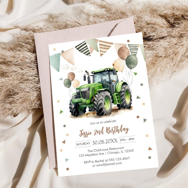 Convites Tractor Farm Kids Boy Birthday Invitation (Criador carregado)