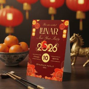 Convites Tradicional Ano Novo Lunar Vermelho e Dourado 2026