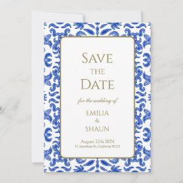 Convites Tradicional Azul Casamento Italiano Salvar a Data
